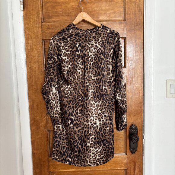 Nili Lotan Silk Leopard Knee-Length Long Sleeve Popover Jane Dress - XS - Picture 5 of 7